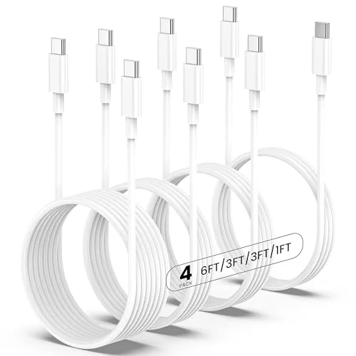 4Pack USB C to USB C Fast Charging Cable for iPhone, iPad, MacBook Air/Pro - 1FT+3FT+3FT+6FT