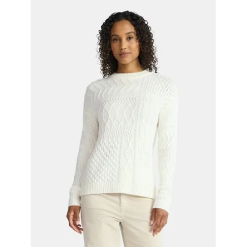 Time and Tru Women's Mixed Stitch Sweater, Midweight, Sizes XS-4X