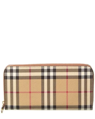 Burberry Check E-Canvas Zip Around Wallet Women's Beige