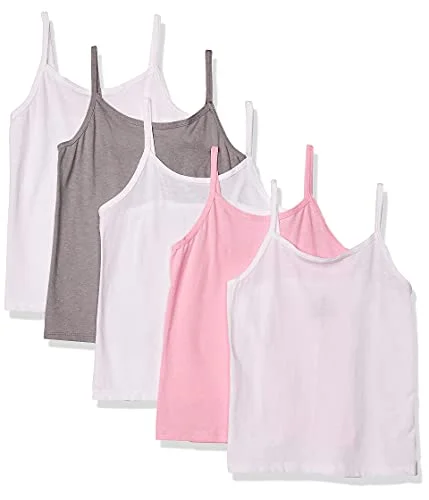 5 Pack Hanes Girls Cotton Tagless Camisoles, Medium US, Gray/Light Pink/White Tank-top-undershirts