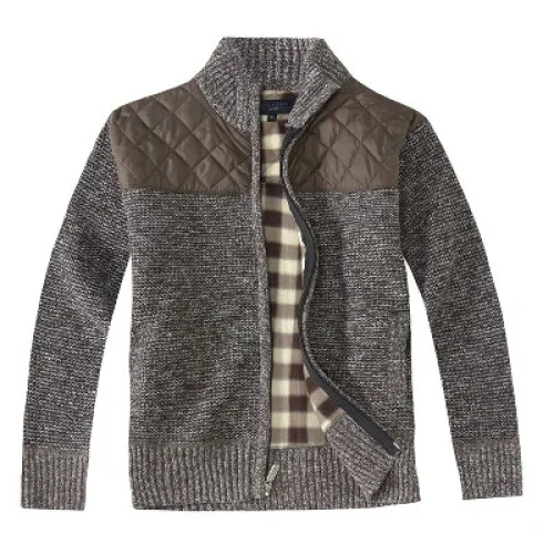 Gioberti Boy's Knitted Full Zip Cardigan Sweater With Soft Brushed Flannel Lining, Melange Coffee, Size 7