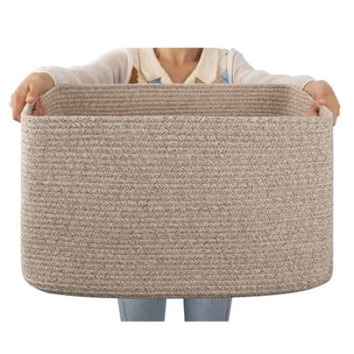 CHERISHGARD 70L Large Rectangle Cotton Rope Laundry Basket with Handles for Organized Storage