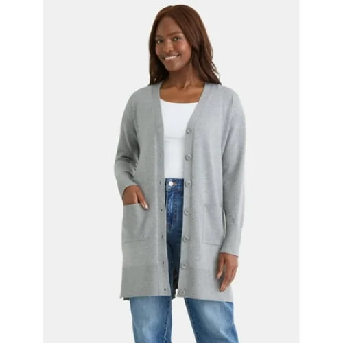 Time and Tru Women&rsquo;s Longline Button Front Cardigan Sweater, Lightweight, Sizes XS-XXXL