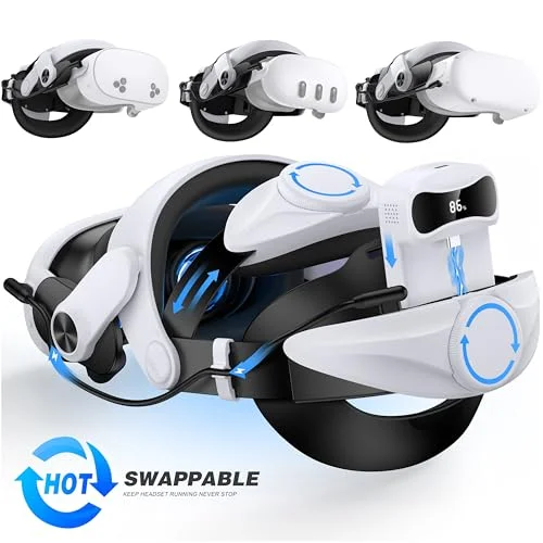 DXKK Battery Head Strap for Meta Quest 3/Quest 3s/Quest 2, VR Headset Strap with Soft Padding, Double Adjustment Dials Enhanced Comfort, Extra 3-4Hrs Playing Time