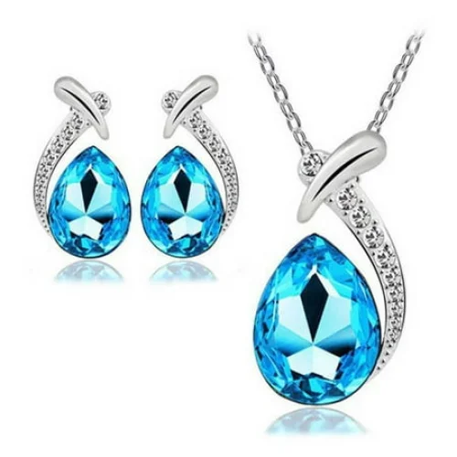ZTTD Drop Water Fashion Women's Flash Drill Suit Pendant Earrings Necklace Necklaces & Pendants A