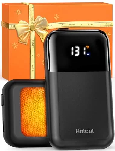 Hotdot Hand Warmers Rechargeable 2 Pack, 4 Heat Levels, Real-Time Temp & Battery Display, Electric Hand Warmers