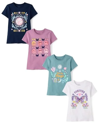 4-Pack Children's Place Female Graphic T-Shirts - Butterflies/Magic/Positive Vibes - Small