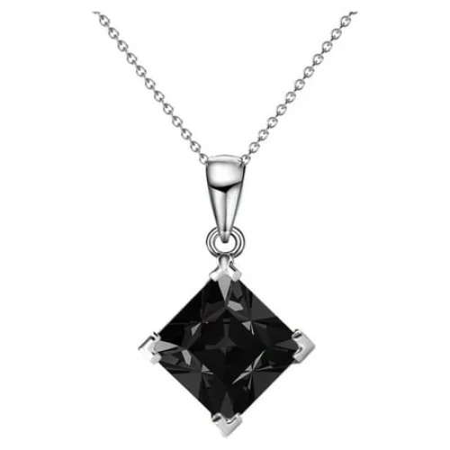 Cate & Chloe Samantha 18k White Gold Plated Pendant Necklace with Black Swarovski Crystal