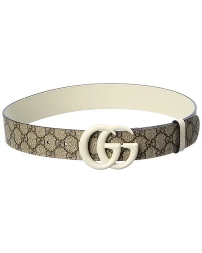 Gucci Gg Marmont Wide Gg Supreme Canvas & Leather Belt Women's White 75