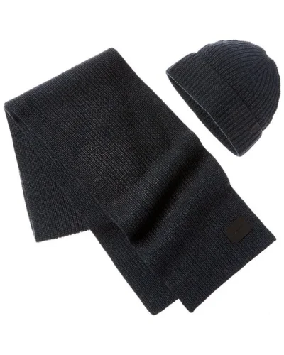 Vince 2Pc Shaker Stitch Wool & Cashmere-Blend Hat & Scarf Set Men's Blue Os