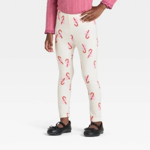 Toddler Girls' Candy Canes Printed Leggings - Cat & Jack&trade; Cream 3T