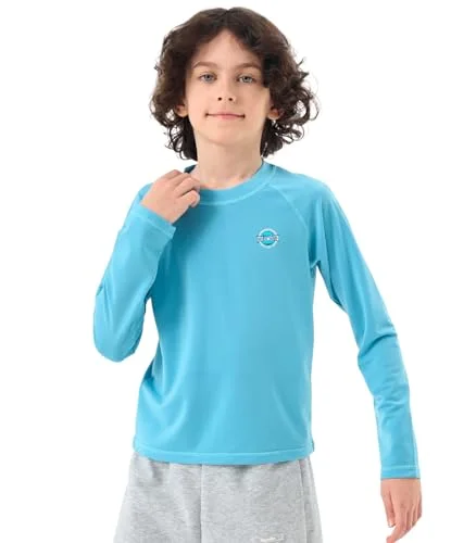 Boys Rash Guard Swim Shirts - Long Sleeve UPF 50+ Sun Shirts for Toddler Kids, Sun Protection SPF Water Surfing Shirts Blue