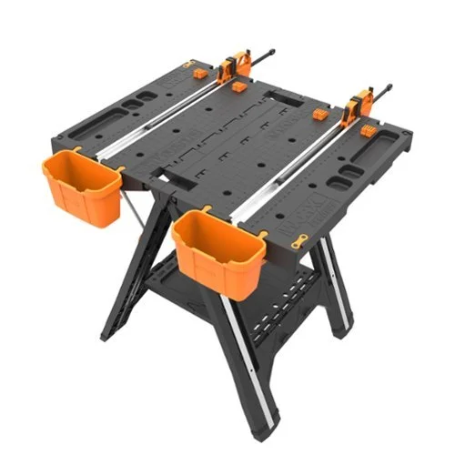 WORX - Pegasus Multi-Function 2-in-1 Folding Work Table & Sawhorse Lightweight, Quick Clamps, Holding Pegs & Quick-Attach Boxes - Black