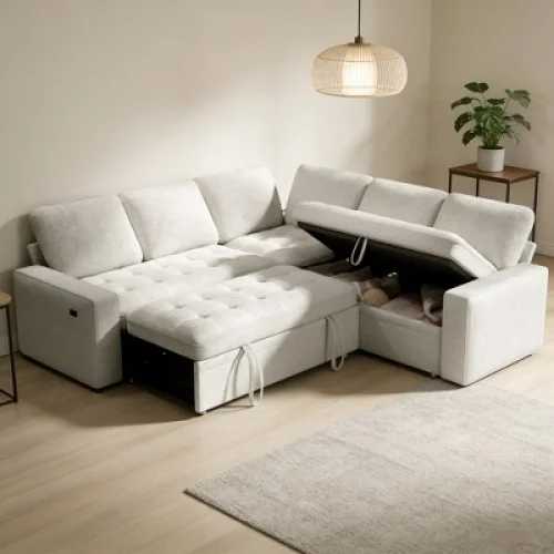 Dyonery 5-Seat Sectional Sleeper Sofa Bed with Pull Out Bed,Adjustable Backrest,USB Ports Convertible L Shaped Sectional Couches,Tool-Free Assembly