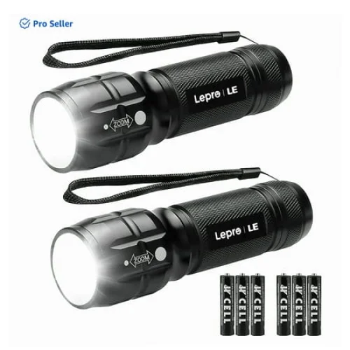 Lepro 2-Packs LED Flash Light High Lumens,1200012 Mini Multifunction Tactical Torch , Zoomable, Waterproof, Adjustable Brightness, for Camping, Outdoor and Emergency Use