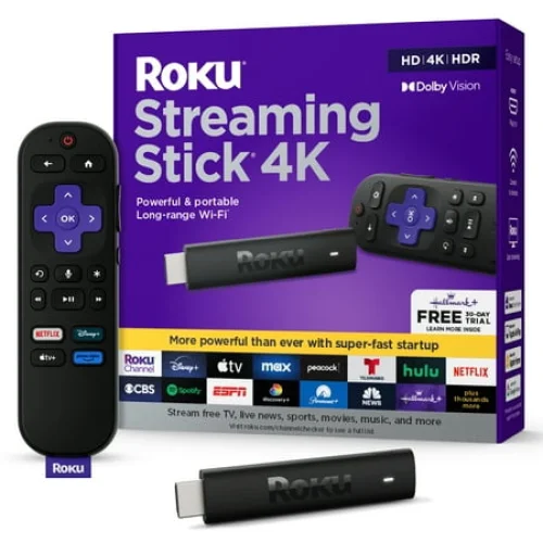 Roku Streaming Stick 4K - HDR & Dolby Vision Roku Streaming Device for TV with Voice Remote & Long-Range Wi-Fi - Free & Live TV