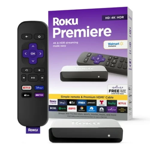 Roku Premiere | 4K/HDR Streaming Media Player Wi-Fi&reg; Enabled with Premium High Speed HDMI&reg; Cable and Standard Remote