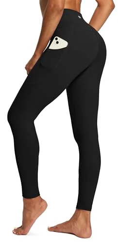 IUGA High Waist Yoga Pants with Pockets, Workout Leggings for Women, 4 Way Stretch Black