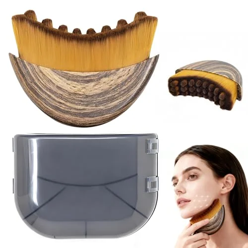 Lymphatic Contour Face Brush, Manual Lymphatic Drainage Massager, Natural Makeup Brushes with Durable Soft Bristles, Hypoallergenic Ergonomic Facial Cleansing Brush for Sculpting