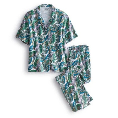 Vera Bradley Women's Cotton Button-Down Pajama Set Flowers + Feathers Cool