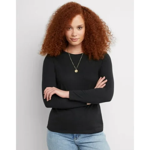 Hanes Women's Long Sleeve Cotton T-Shirt Ebony 2XL