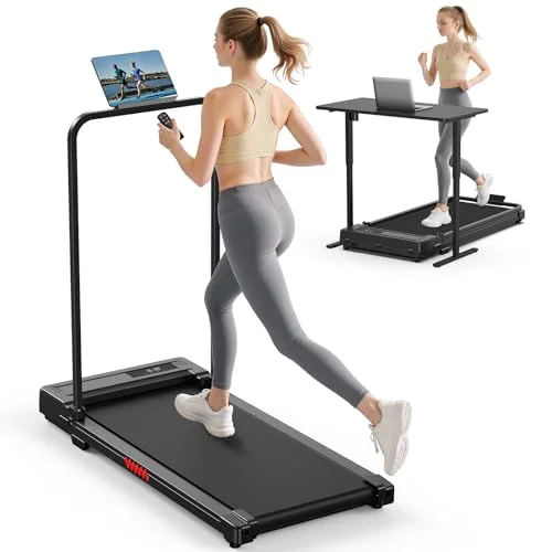 Walking Pad Treadmill for Home - Folding Treadmills with Handle Bar Portable Compact Fold up Indoor Foldable Handles Electric Walk Pads Small Spaces Mini Running Quiet Under Bed Office
