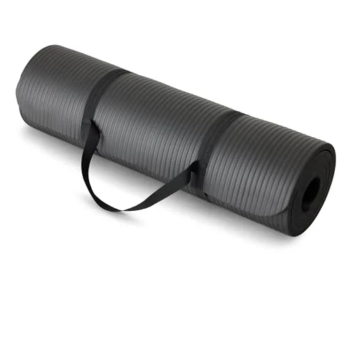 Amazon Basics 1/2 Inch Extra Thick Exercise Yoga Mat with Carrying Strap, Black