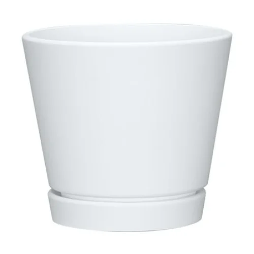 Mainstays Recycled Resin Planter with Attached Saucer, White, 8in x 8in x 7.2in