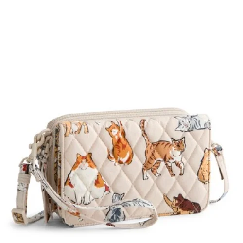 Vera Bradley Women's Outlet Cotton 3-in-1 Crossbody Bag A Cat's Life