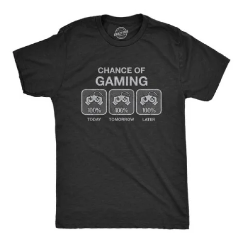 Mens 100% Chance Of Gaming T Shirt Funny Nerdy Video Games Novelty Tee - Crazy Dog Men's T Shirt For Gamers Black XL