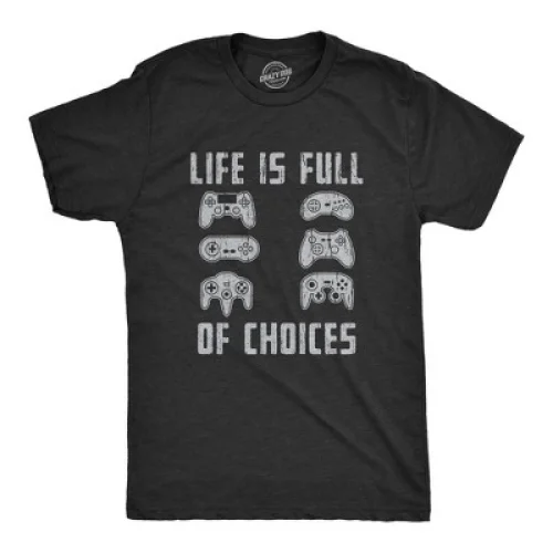 Mens Life Is Full of Choices T Shirt Funny Video Games Joystick Controller Retro Graphic Tee - Crazy Dog Men's T Shirt For Gamers Black L
