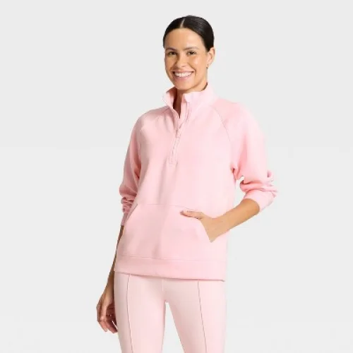 Women's All In Motion&trade; Light Pink Half Zip Sweatshirt - Size S, Ideal for Outdoor Activities and Everyday Wear