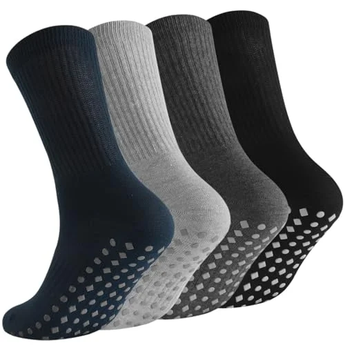 Horuru Non Slip Grip Socks for Men Women Navy Crew Grippy Socks for Hospital Pilates,Gifts for Seniors Elderly