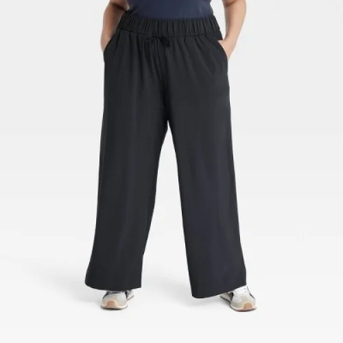 Women's Active Light High-Rise Wide Leg Pants - All In Motion&trade; Black M: Recycled Polyester, Spandex