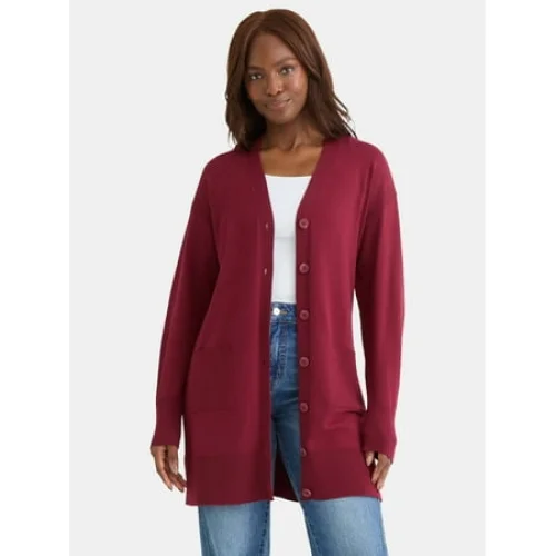 Time and Tru Women&rsquo;s Longline Button Front Cardigan Sweater, Lightweight, Sizes XS-XXXL
