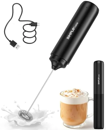 SIMPLETaste Milk Frother Wand Rechargeable Handheld Drink Mixer with Stainless Steel Whisk