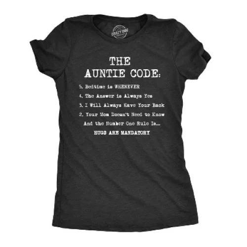 Womens The Auntie Code T shirt Funny Gift for Aunt Sarcastic Novelty Graphic Tee - Crazy Dog Women's T Shirt Gift for Aunt Black XXL