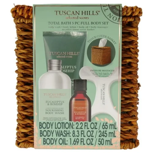 Tuscan Hills Total Bath Full Body Set with Wicker Tissue Holder, 5 Piece