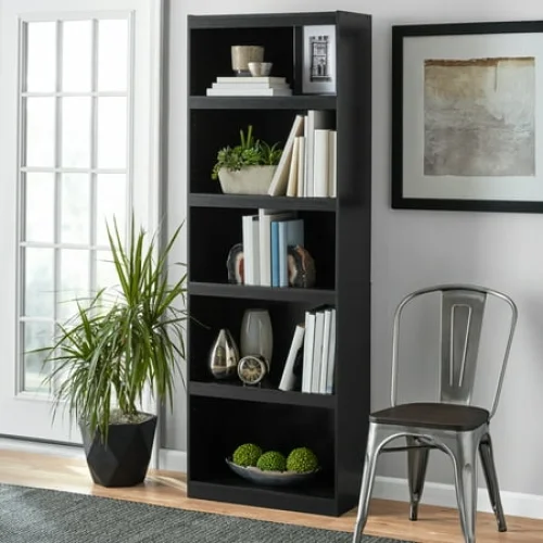 Mainstays Framed 5-Shelf Bookcase with Adjustable Shelves, True Black Oak