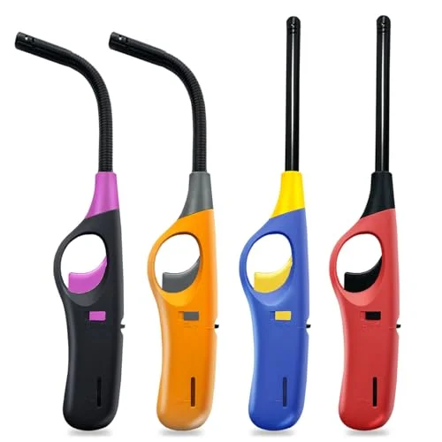 4 Pack Candle Lighter Long Lighters, Refillable Butane Lighters for Candle Camping Fireplace Party BBQ Grill(No Fuel)