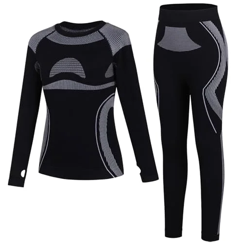 beautyin Girls Boys Thermals Ski Base Layer Long Johns Underwear Hot Chilly Thermals Black/Grey