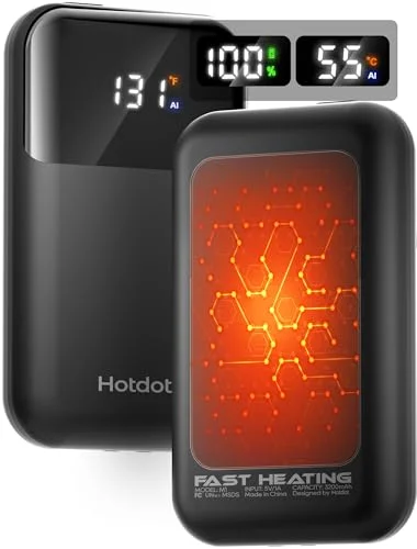 2 Pack Hotdot Rechargeable Hand Warmers with 4 Heat Levels, Real-Time Temp & Battery Display