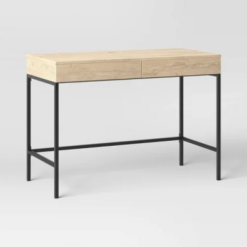 Loring Wood Writing Desk with Drawers and Charging Station Oak - Threshold&trade;