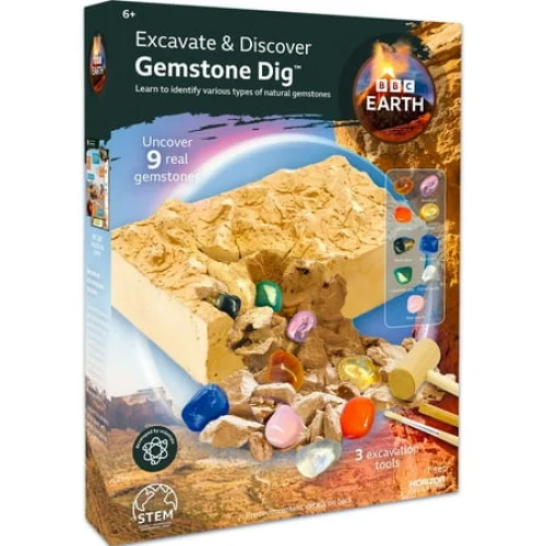 BBC Earth Excavate & Discover Gemstone Dig Kit, STEM Geology Set for Boys and Girls, Ages 6+