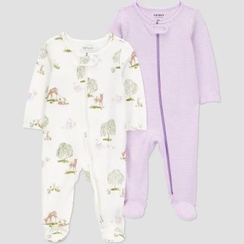2pk Carter's Just One You&reg; Baby Girls' Forest Sleep N' Play - Purple 3M