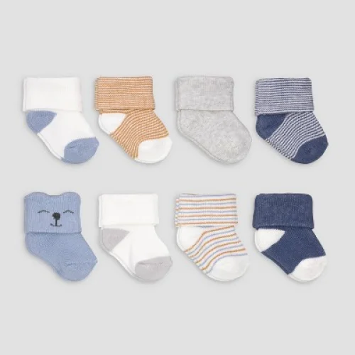 Carter's Just One You&reg; 8pk Baby Boys' Alt Terry Socks: Newborn Crew, Solid & Stripes, Midweight, 0-3 Months