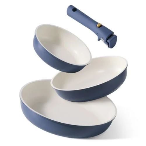 Carote 4 Pcs Nonstick Cookware Sets, Pots and Pans Set with Detachable Handles, Oven Safe, Induction Cookware, Stackable Kitchen Cooking Set, Navy Blue