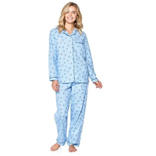 Casual Nights Women's Flannel Long Sleeve Button Down Pajama Set - Blue Floral - Small