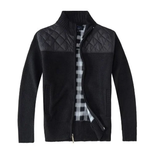 Men's Knitted Regular Fit Full Zip Cardigan Sweater With Soft Brushed Flannel Lining, Black, XX Large