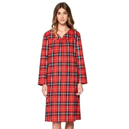 Casual Nights Women's Flannel Plaid Long Sleeve Nightgown - Red - Medium